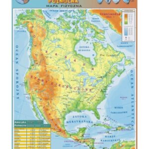 Ameryka Północna – mapa fizyczna – mapa fizyczna – Tablica edukacyjna 70x100 cm