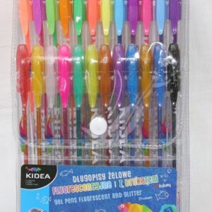 Długopisy żelowe fluorescencyjne i z brokatem 24 kolory