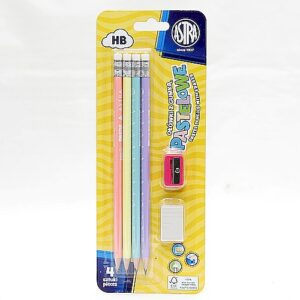 Ołówki z gumką pastelowe + temperówka 4szt - ASTRA