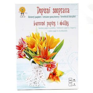 Papier listowy, Papeteria - Pomarańczowe kwiaty - 5 kopert 10 papierów listowych