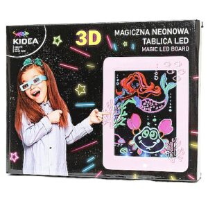 Magiczna neonowa tablica LED 3D - Tablica oraz okulary 3D - RÓŻOWA
