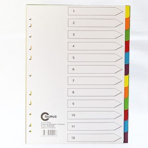 Przekładki do segregatorów A4. 12 kolorowych przekładek kartonowych