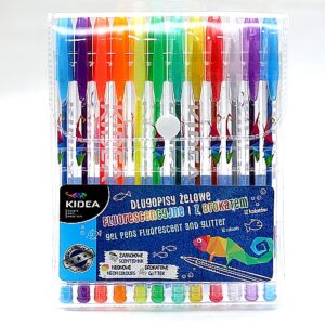 Długopisy żelowe fluorescencyjne i z brokatem - 12 kolorów