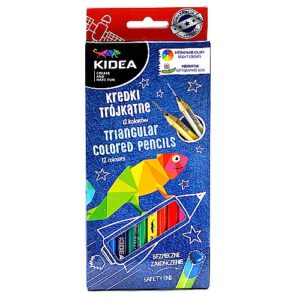 Kredki ołówkowe trójkątne 12 kolorów - KIDEA