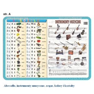 Abecadło, instrumenty muzyczne, zegar, kolory i kształty - Podkładka edukacyjna na biurko