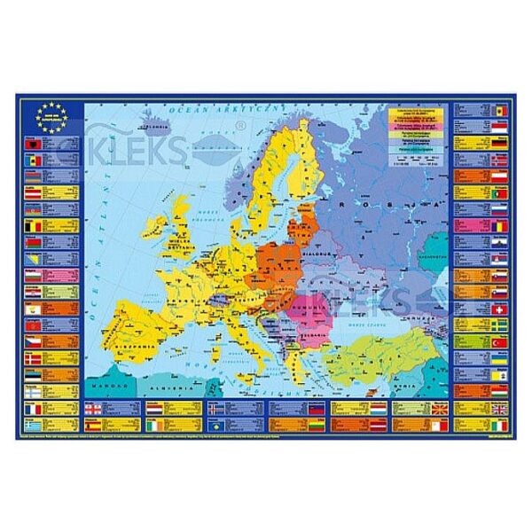 Mapa Europy oraz Unii Europejskiej polityczna - Podkładka edukacyjna na biurko