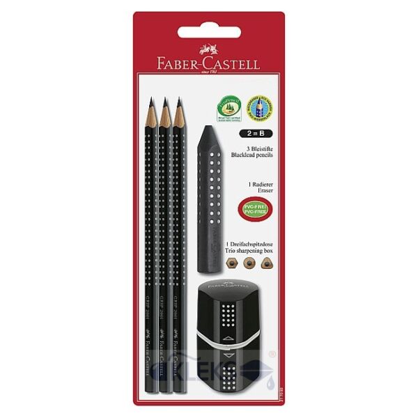 3 ołówki temperówka i gumka - Faber Castel