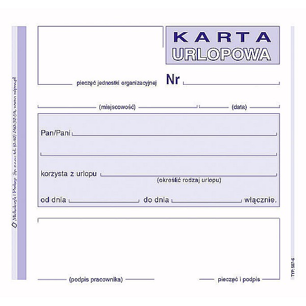 KARTA URLOPOWA - 507-6