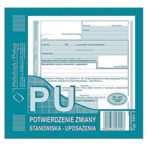 POTWIERDZENIE ZMIANY STANOWISKA - UPOSAŻENIA - 560-4