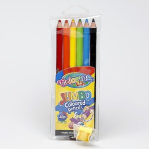 Kredki grube ołówkowe trójkątne z temperówką - 6 kolorów - JUMBO Colorino Kids