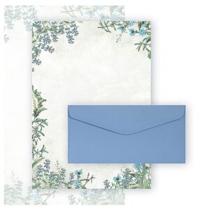 Papier listowy. Papeteria FIORI BLUE - 20 arkuszy papieru A4 + 10 sztuk kopert DL